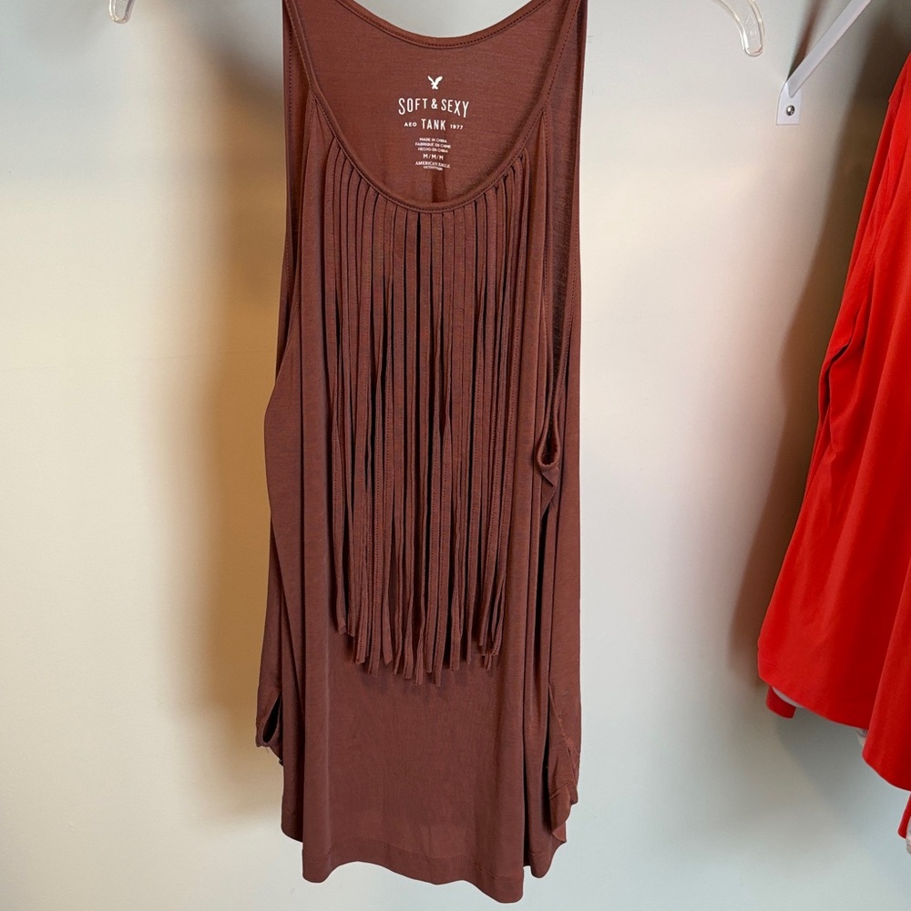 Brown Fringe Tank Top